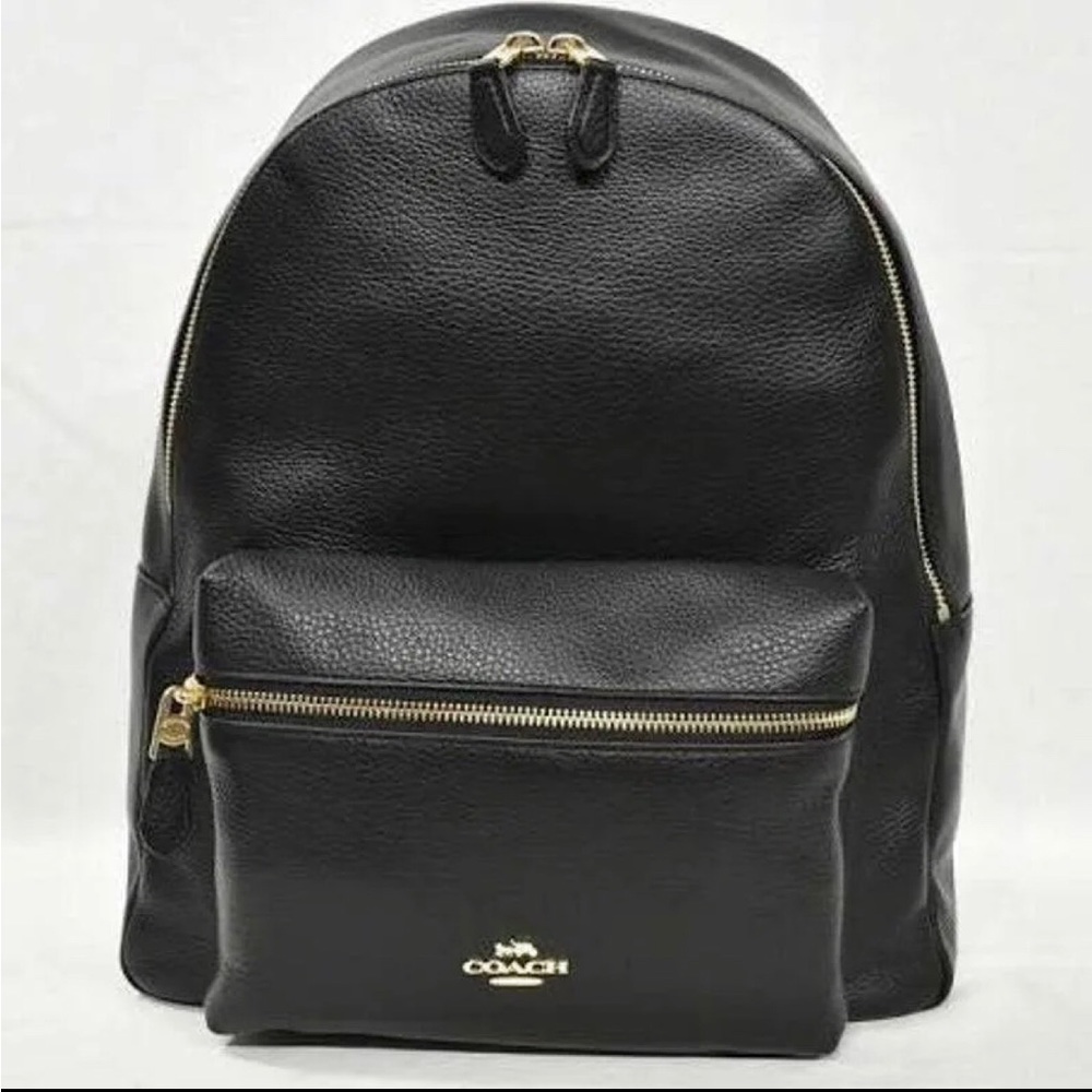 Coach Leather Charlie Backpack Black with Gold Hardware Large Size